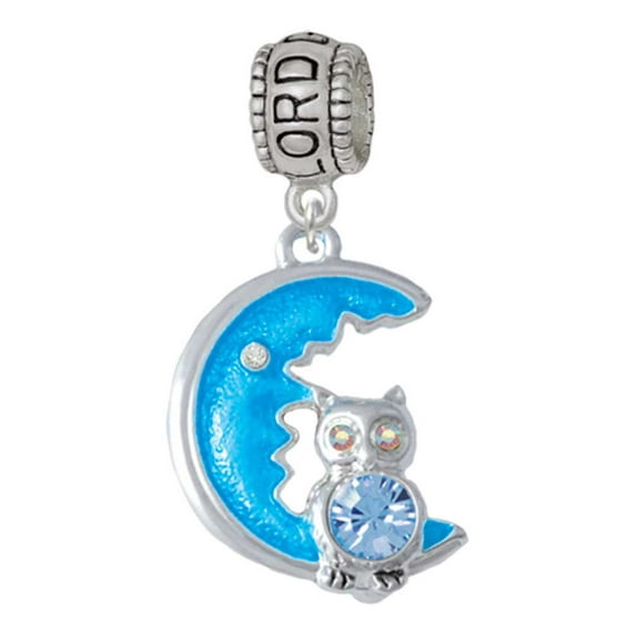Delight Jewelry Silvertone Large Blue Owl on Hot Blue Moon Lord Guide Me Charm Bead