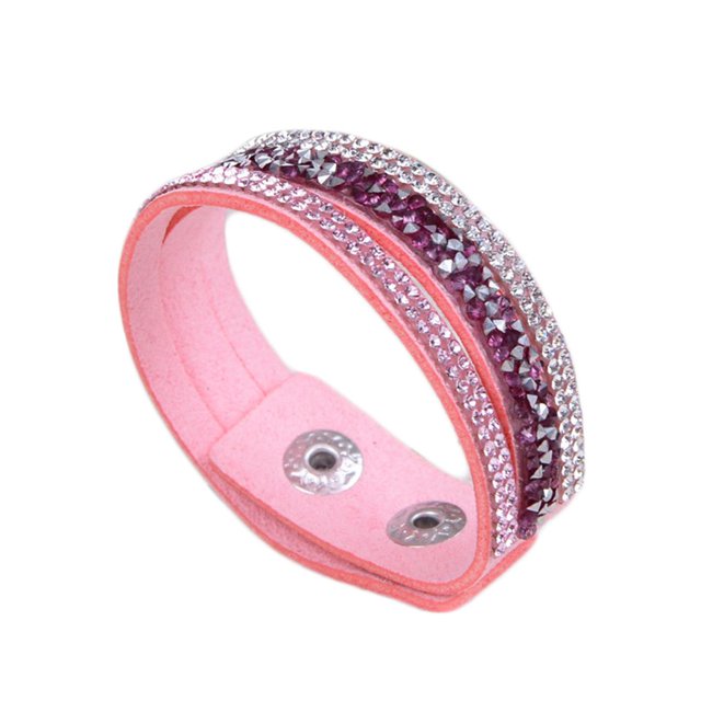 Maoww Unisex Rhinestones Leather Wrap Bracelet with Two Adjuatble Button Clasps
