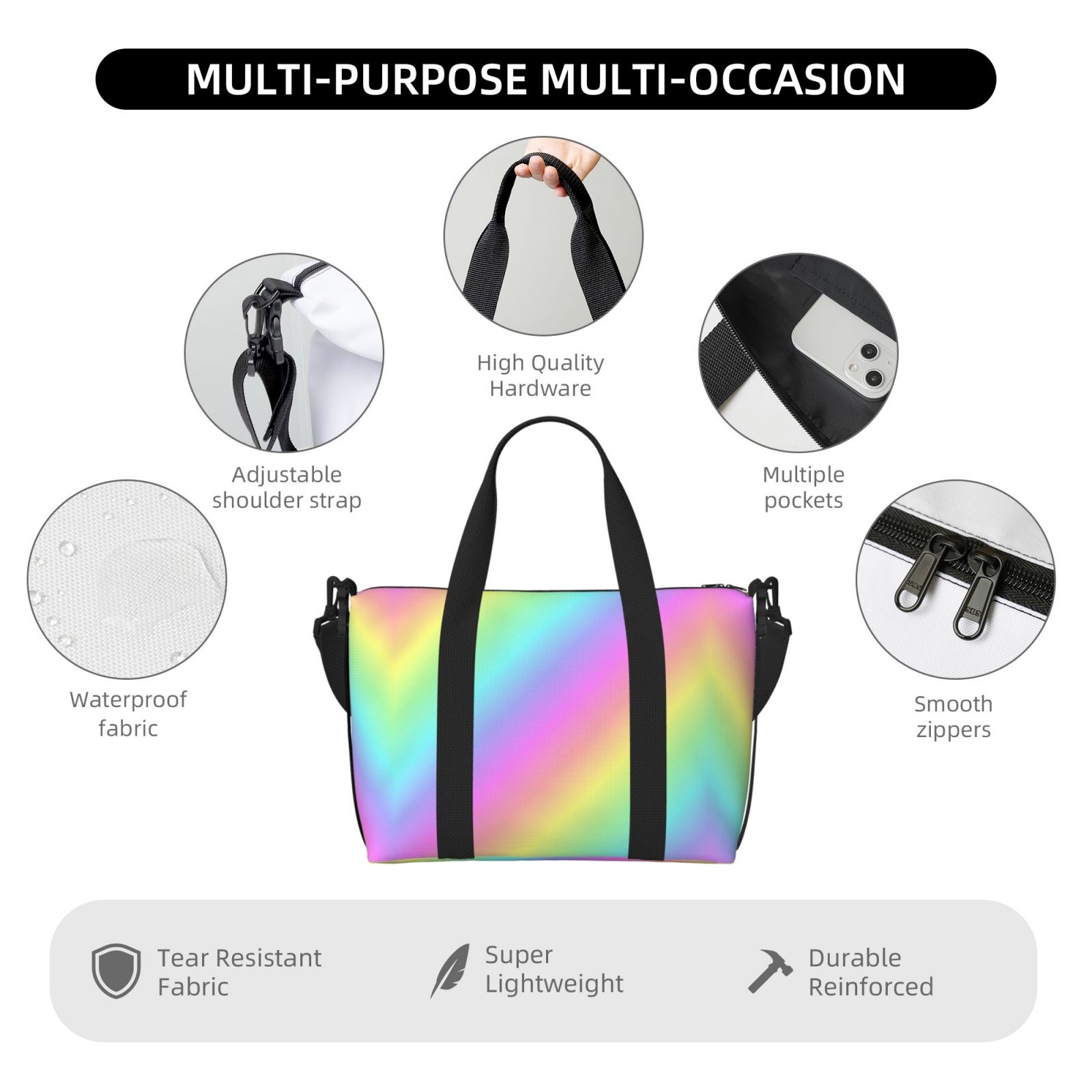 Travel Duffel Bag Rainbow Stripe Sports Tote Gym Bag Shoulder Weekender Overnight Bag For Women Men