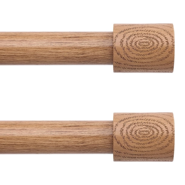 Paquete de 2 barras de cortina de madera decorativas ajustables rústicas bohemias para ventanas de 28 a 48 pulgadas con acabados de imitación de grano
