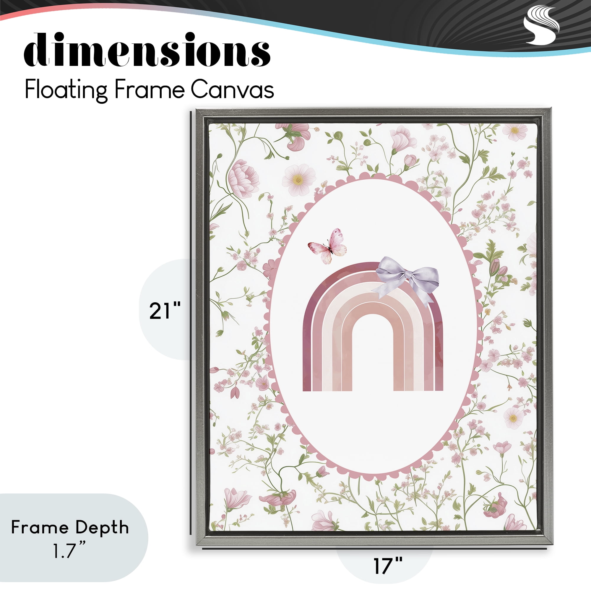 Stupell Industries Floral & Ribbon Rainbow Gray Framed Floater Canvas Wall Art, design by Christine Simpson Art