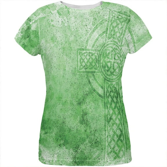 St. Patricks Day Dirty Irish Celtic Cross All Over Womens T Shirt Multi X-LG
