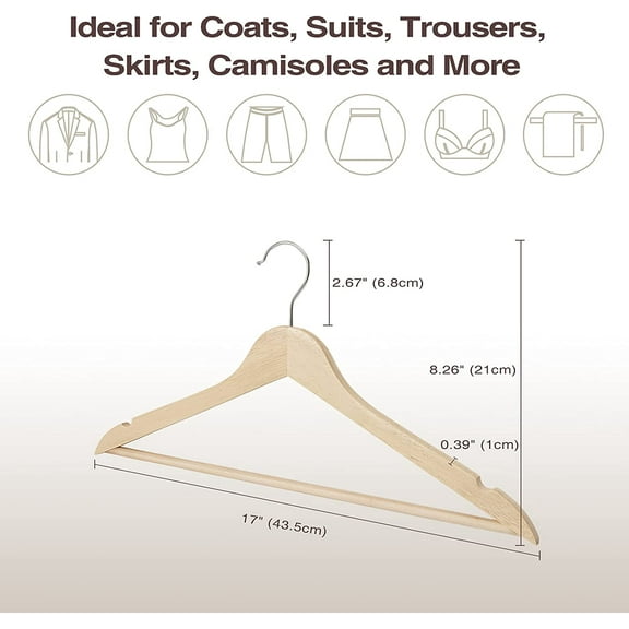 Wooden Coat Hangers 30 Pack, Smooth with 360° Swivel Hook and Pants