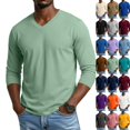 thumbnail image 2 of Mens Long Sleeve Shirt V Neck T Shirts Casual Cotton Plain Basic Tee Lightweight Breathable Classic Slim Fit Shirt Mint Green L, 2 of 8