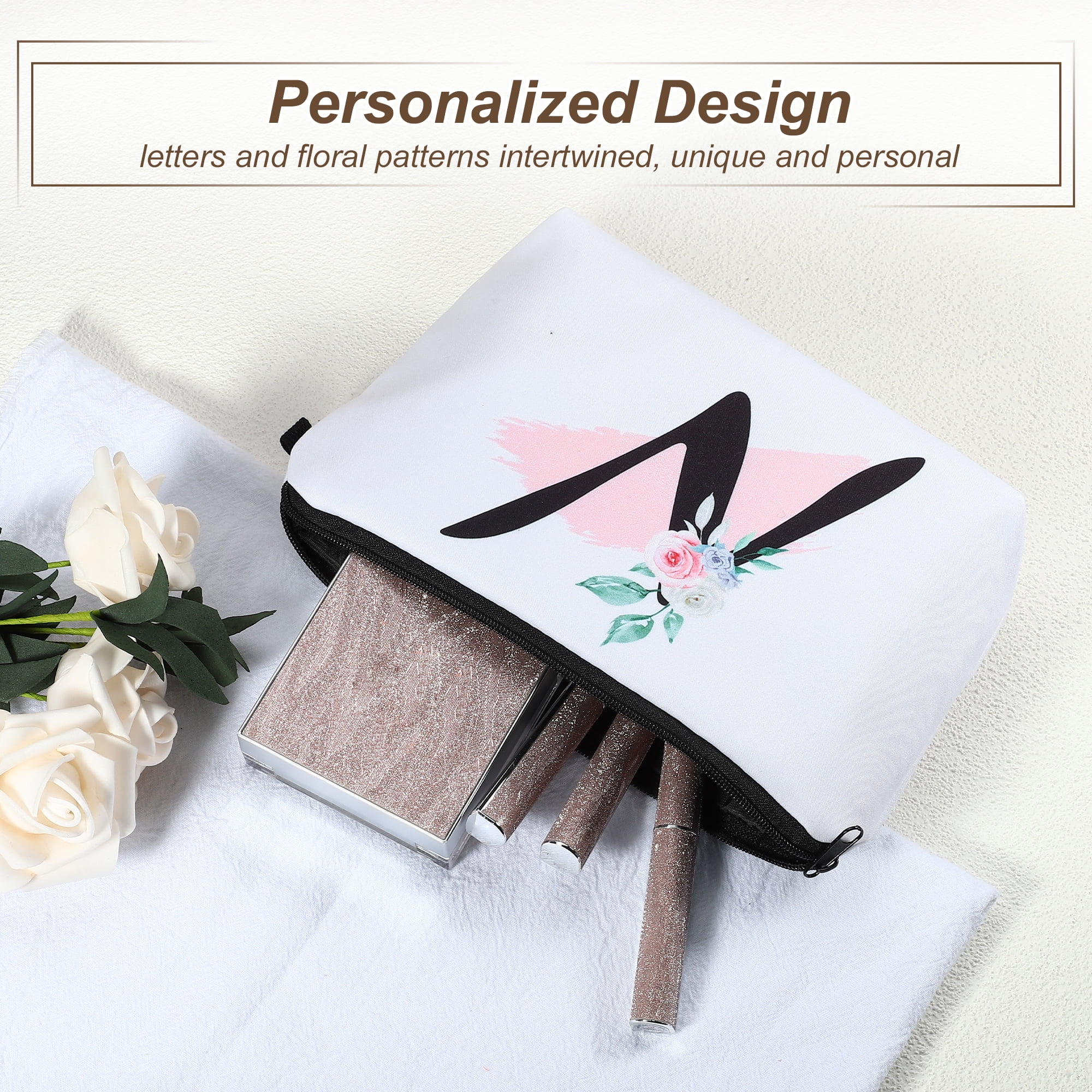 Unique Bargains Personalized Makeup Bag N Cosmetic Bag Small Monogrammed Purse White