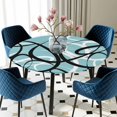 thumbnail image 5 of Elastic Fitted Round Tablecloth, Aqua Geometric Waterproof Stretch Table Cover for 45"-54" Tables, Modern Black White Striped Abstract Lines Washable Outdoor Tablecloths for Patio, Picnic, Camping, 5 of 9