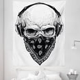 thumbnail image 1 of Grunge Tapestry, Gothic Skull with Bandanna and Headphones Musical Dead Man Illustration, Fabric Wall Hanging Decor for Bedroom Living Room Dorm, 5 Sizes, Pale Grey Black, by Ambesonne, 1 of 1