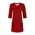 thumbnail image 5 of YFELWZ Hauts Amples pour Femmes Grande Taille Col en V Manches 3/4 T-Shirt Rouge P, 5 of 5