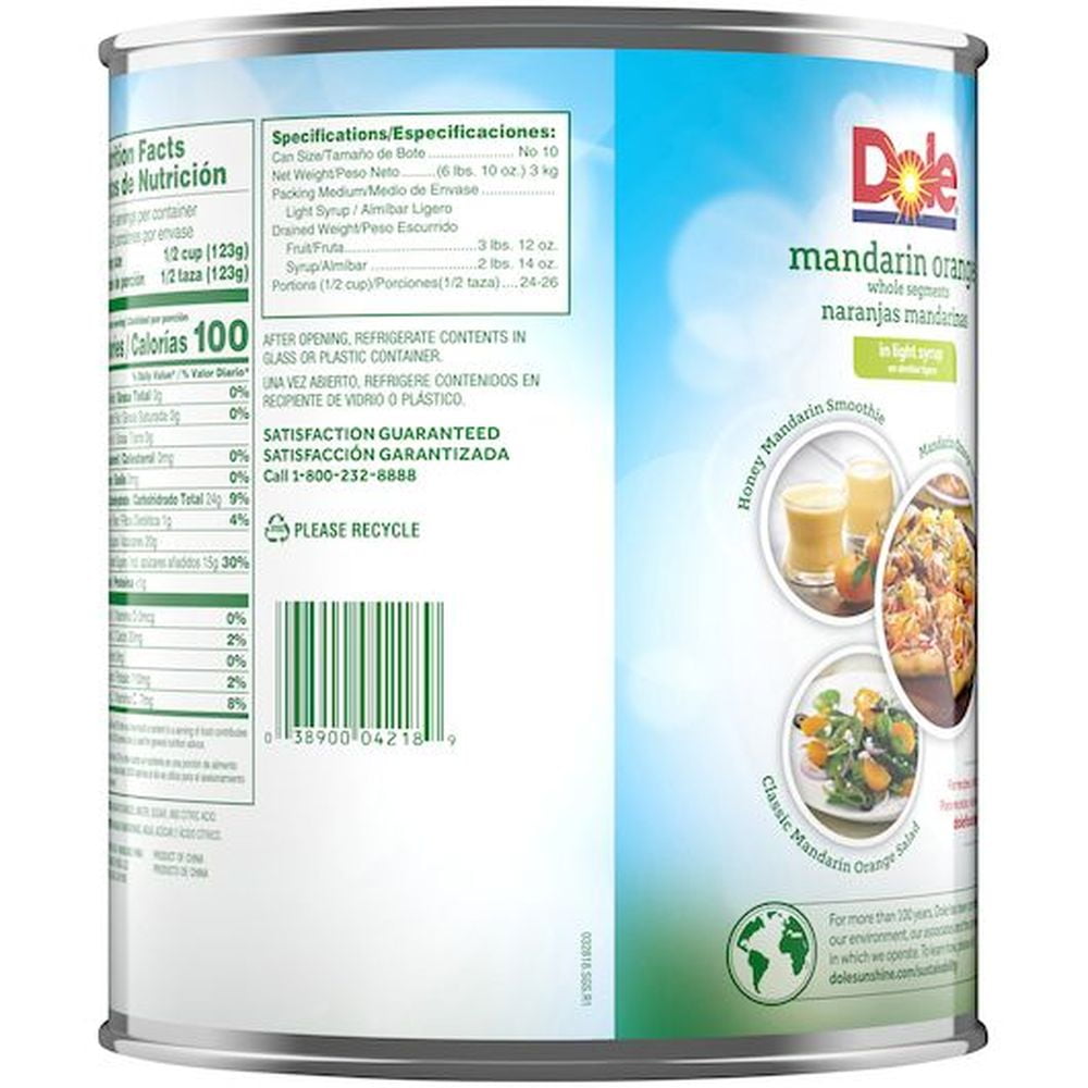 Dole Mandarin Orange in Light Syrup, 100 Ounce -- 6 per case.
