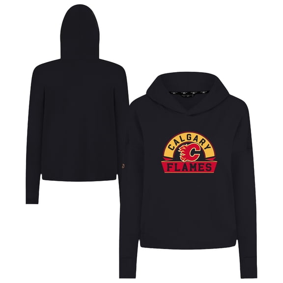 Women's Levelwear  Black Calgary Flames Sweet Banner Arch Tri-Blend Cropped Pullover Hoodie