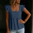 thumbnail image 7 of BADHUB Women's Casual Summer Fashion Square Neck Tank Tops Ruffle Strap Sleeveless Flowy Blouse Chiffon Top Shirts Navy M, 7 of 7