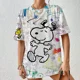 thumbnail image 3 of 2024 Camiseta de Snoopy para madre e hija, diseño de cuello redondo para mujer y niña, top de verano de manga corta con escote sexy y estampado de dibujos animados, 3 of 4