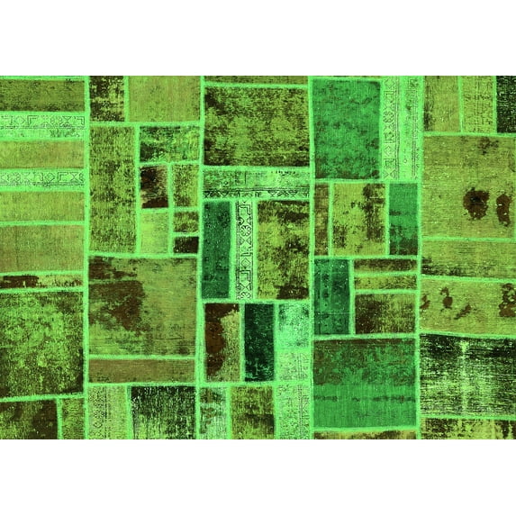 Ahgly Company Indoor Rectangle Patchwork Green Transitional Area Rugs, 8' x 10'