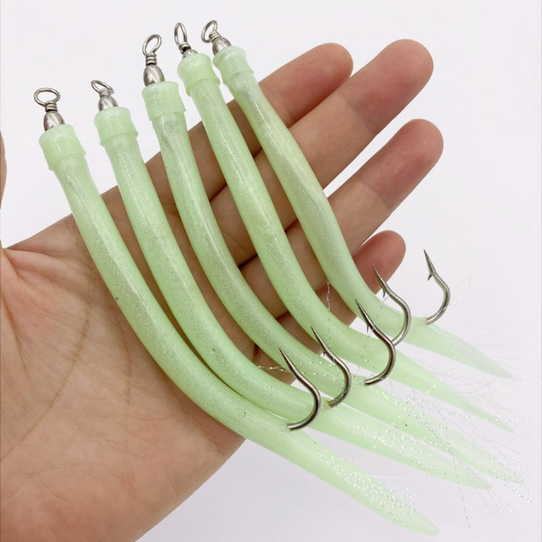 cable shank fish hook 5 Pcs CodfishFishing Eel Tube Jig bait shank offset Hook Barbed Octopus Hook