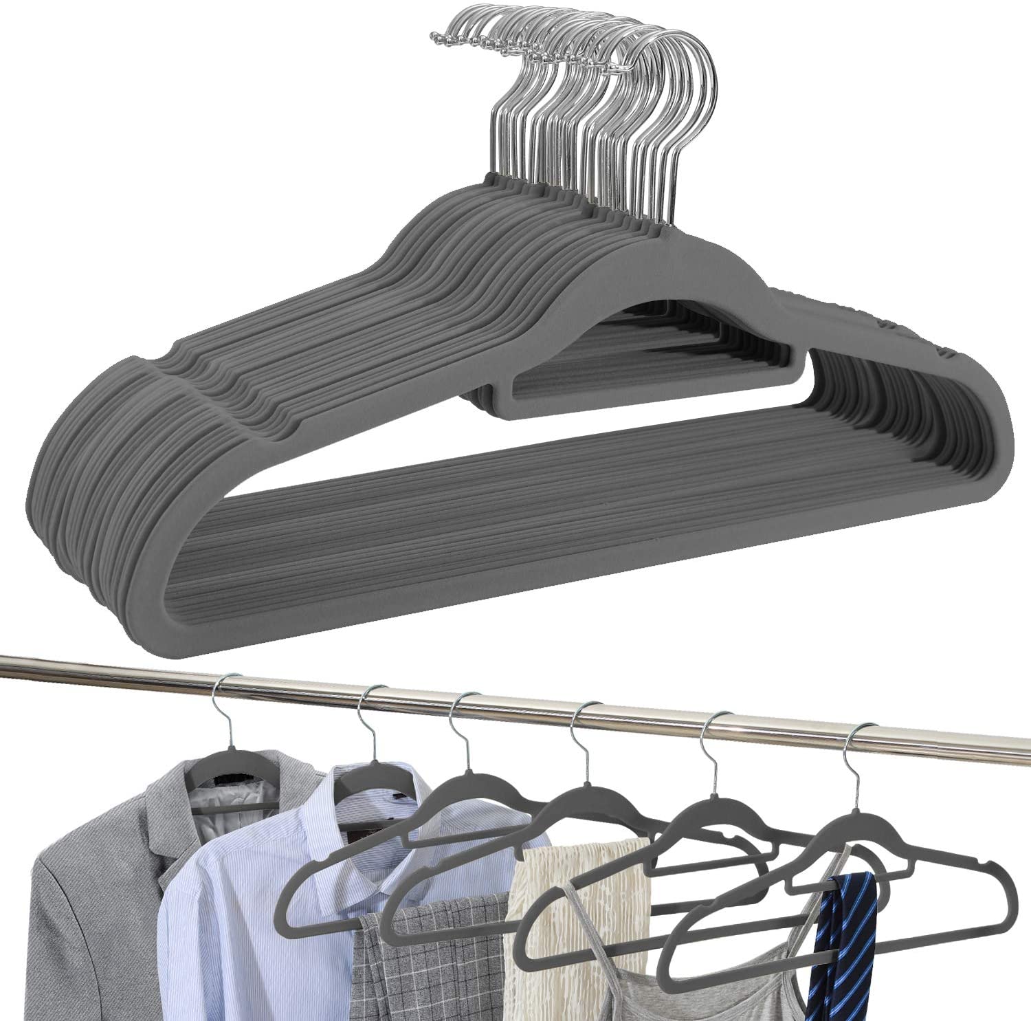 Pack of 24 Black Plastic Hangers,Premium Non Slip Notched Clothes
