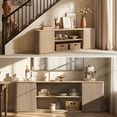 thumbnail image 5 of Hvoonc 70" Fluted Wood TV Stands with Storage, Faux Marble Top,  Modern Oak Television Console for 65-80" TVs, Large Entertainment Center Living Room, 5 of 9