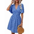 thumbnail image 2 of Women Summer Dresses Short Sleeve V Neck Floral Midi Sundress Blue S, 2 of 7