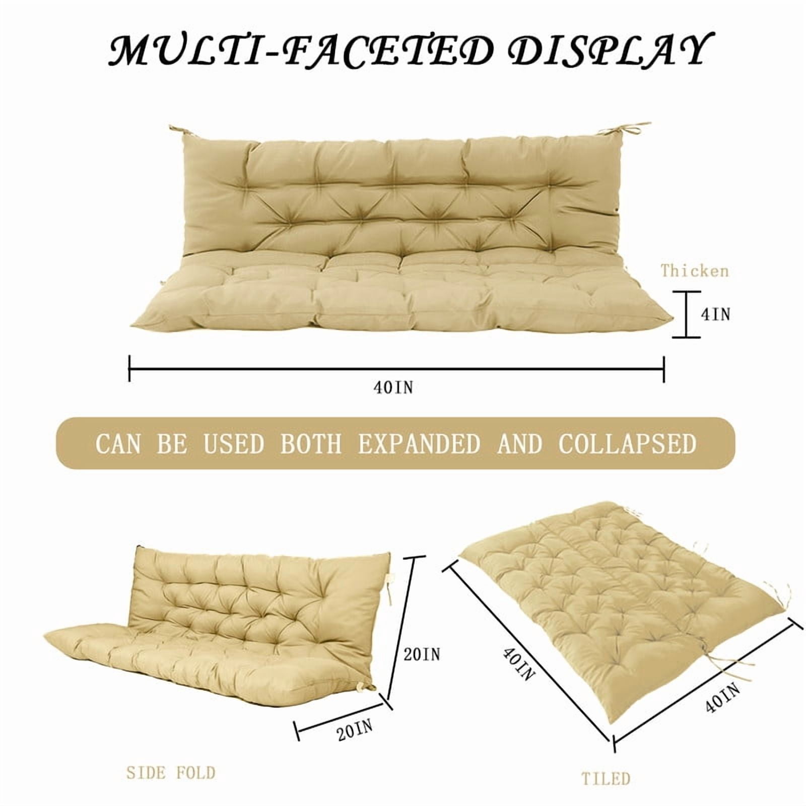 Outdoor Cushions for Patio Furniture, 4" Thick Waterproof Porch Swing Cushions Replacement with Backrest, 2-3 Seater Bench Cushion（Beige,40*40in）
