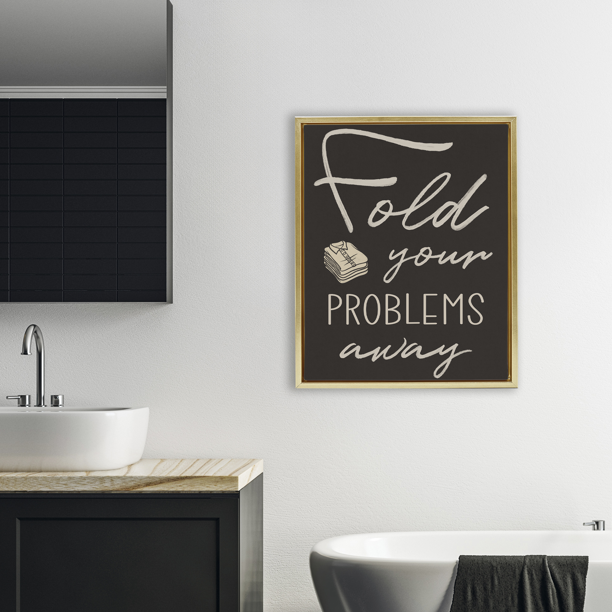 Fold Your Problems Away Gold Framed Floater Canvas Wall Art, design by Marcus Prime