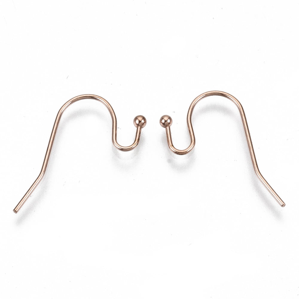 304 Stainless Steel Earring Hooks Ear Wire Cadmium Free & Nickel Free & Lead Free Rose Gold 11x21mm 21 Gauge Pin: 0.7mm
