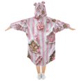 thumbnail image 2 of FORMRS Wearable Blanket Hoodie with Sleeves for Kids Cozy Flannel Sweatshirt, Pink Gingerbread Houses, 2 of 7