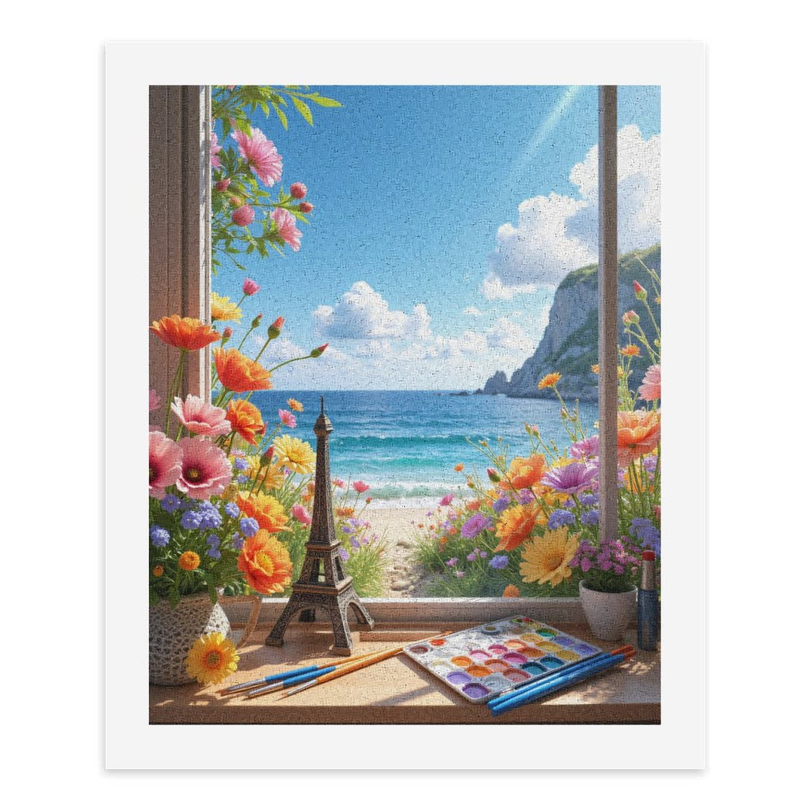 Paint By Numbers Kit for Adults Beginner - Seaside Art Flowers Eiffel Scenery DIY Canvas Painting Kits for Adults, Frameless Paint By Number for Adults for Home Wall Decor 16x20 Inch