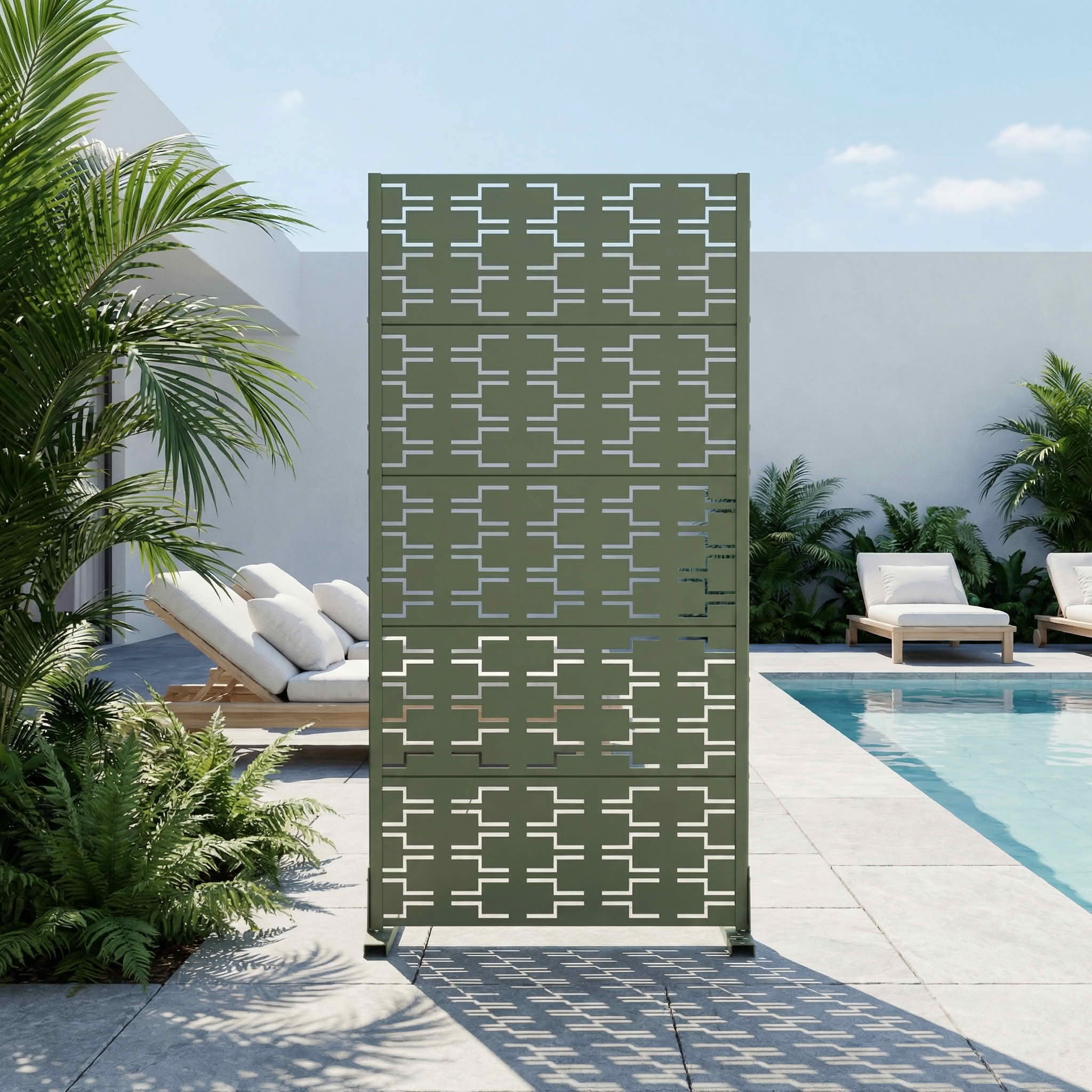 MAYEERTY 59x30x16 Inch Olive Gray Brick Rectangular Galvanized Steel Privacy Screen, 6 Piece Set for Outdoor Street
