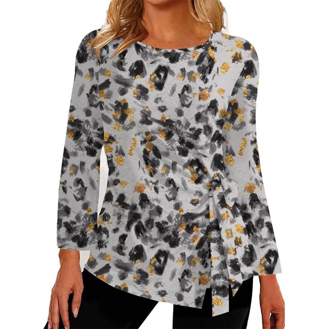 Gibobby Camisa De Invierno Otoño/Invierno Imprimir Suelto Cuello Redondo Manga Larga(Negro, XL)