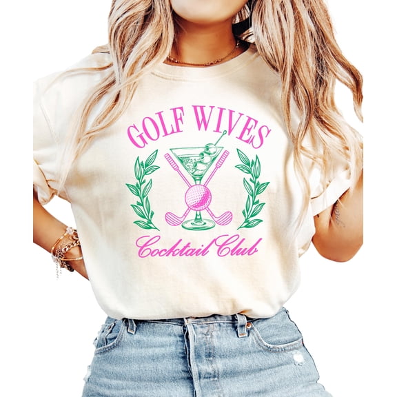 Golf Wives Cocktail Club Shirt for Women Funny Golf Ball and Club Tee Ivory Shirt Adult 2X-Large