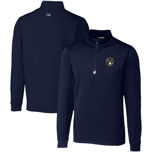 Men's Cutter & Buck Navy Milwaukee Brewers Big & Tall Traverse Stretch Quarter-Zip Pullover Top