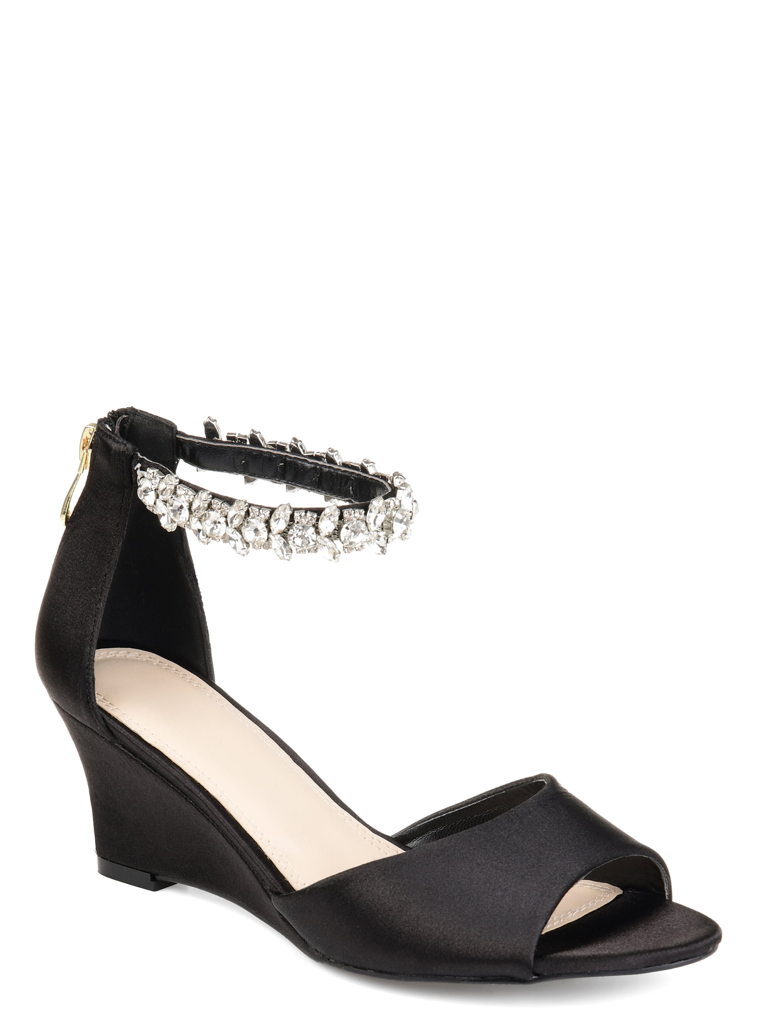 Womens Jeweled Open-toe Wedge