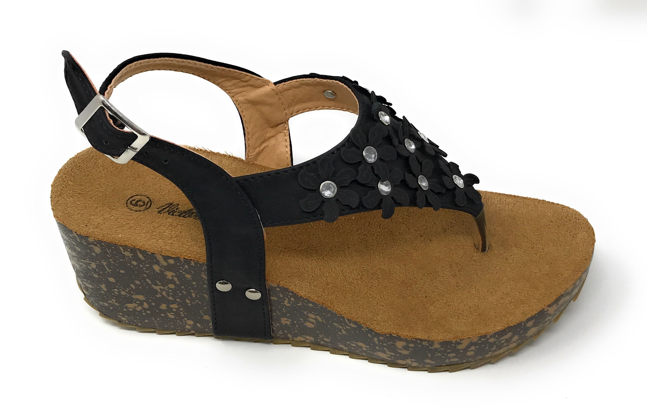Victoria K Women's Daisy Flowers With Rhinestones Cork Wedge Sandals