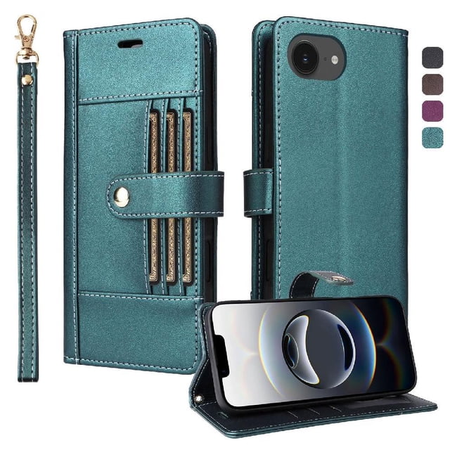 FOXDOCK Funda tipo Cartera para iPhone 16E – Cubierta de Cuero PU con Múltiples Ranuras, Bolsillo para Efectivo y Correa de Muñeca