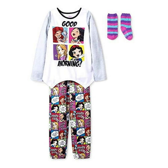 Disney Princess Girl's 2-Piece Comic Pajama Set with Socks Set, Small 6/7