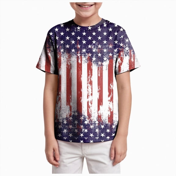 dmqupv Kids July Tee Kids 4th of July T-Shirt for Boys Patriotic Tops American Flag Shirts Independence Day Clothes Cotton Tees Dark Blue,12-13 Years