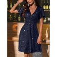 thumbnail image 6 of Royal Blue V-Neck Wrap Party Dress With Sparkle Sequin Flounce Sleeves, 6 of 6