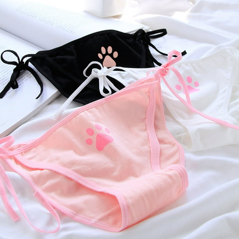 Visland Women Briefs Cute Claw Bandage Mid Waist Solid Color Sexy Lolita  Panties Underpants Cartoon Underwear for Bedroom