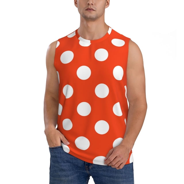 Fotbe Orange And White Polka Dot1 Men's Camiseta sin Mangas Estampada para Hombres, Playera Casual para Gimnasio, Entrenamiento, Playa-Medium