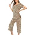 thumbnail image 2 of HAHDAXIA Womens Pajama Set Cotton Capri Pant Pyjama Short Sleeve Sleepwear Summer Pjs, 2 of 6
