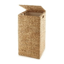 Woven Square Laundry Hamper Clothes Basket with Liner, Natural Wicker Hyacinth
