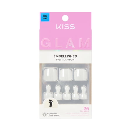 KISS GLAM Press On Toenails, ‘Twinkle Toes’, White, 26 Count