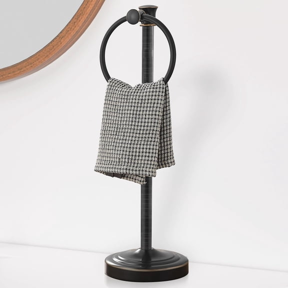 17 Inch Stand Hand Towel Holder Towel Bar Towel Hanging Ring, Free Standing Floor Hand Towel Rack Storage for Bathroom Kitchen Vanity Countertops, Hardware Accessories(Oil Rubbed Bronze)