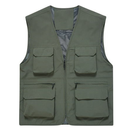 JUUYY Men s Thin Sports Outdoor Travel Quick-drying Loose Multi-Pocket Fishing Sports Vests Army Green XL