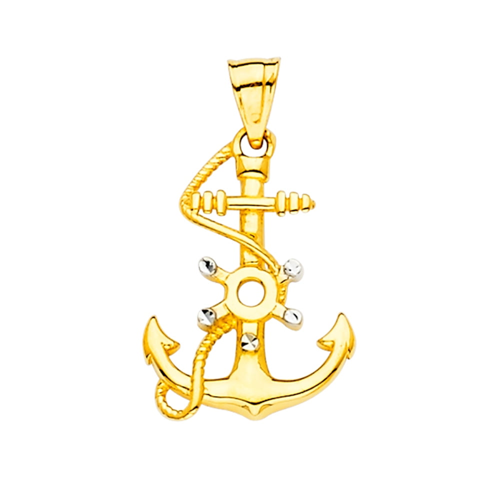 14k Yellow Gold Nautical Ship Mariner Anchor Pendant Necklace 14x24mm
