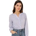 thumbnail image 1 of Allegra K Camisa vintage abotonada para mujer Blusa a cuadros con cuello dividido Tops Lavanda XL, 1 of 6