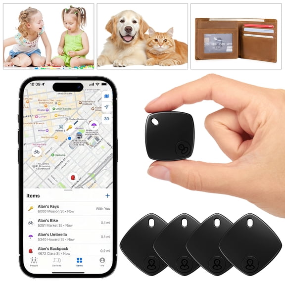 Air Tracker Tag 4Pack for Apple,Smart Wallet Tracker with Find My(iOS Only),IP67 Waterproof,Standby for One Year,Item Locator Keys/Wallets/Bags,Black