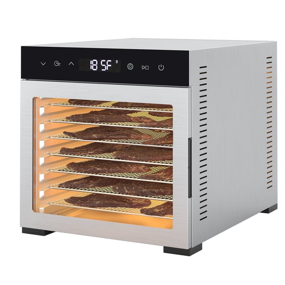 SHOUFTW 8-Tray Food Dehydrator Machine, Digital Timer & Adjustable Temp Control, 8.2 ft² Drying Space, Quiet Operation, Stainless Steel Trays, Silver