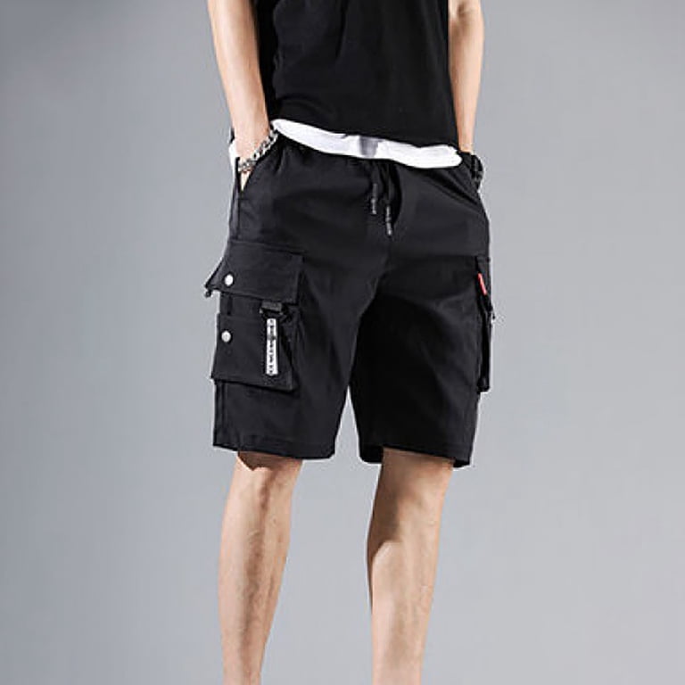Men Cargo Shorts 7 Inch Inseam Comfy Elastic Waist Camping Chino