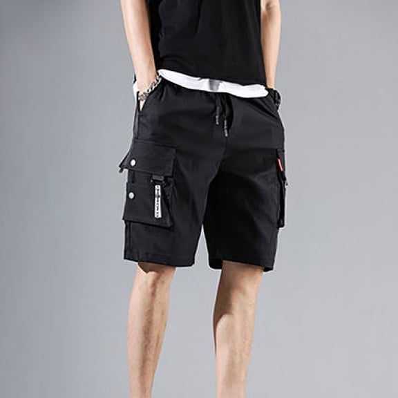 PEASKJP Mens Shorts Cargo Shorts for Men Ripstop Mens Cargo Short with Belt and Drawstrings (Black,3XL)