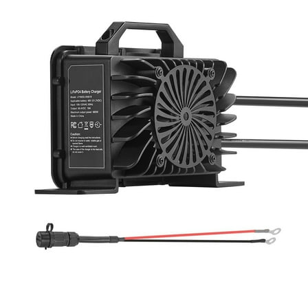 KFFKFF 48V 18A Lithium Battery Charger, 58.4V AC-DC LiFePO4 Smart Charger, featuring Waterproof Connector, LED Display, 0V Activation, designed for LiFePO4 Deep Cycle Rechargeable Batteries in Boats